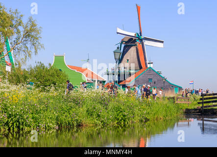 Zaanse Schans, Netherlands - May 08, 2018: People Walking in Zaanse Schans Neighbourhood Stock Photo