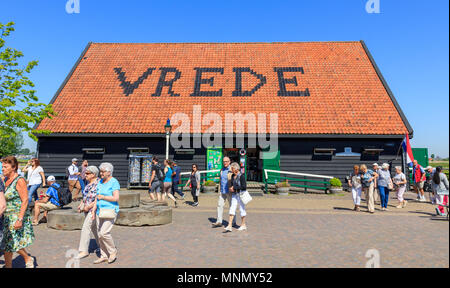 Zaanse Schans, Netherlands - May 08, 2018: People Walking in Zaanse Schans Neighbourhood Stock Photo