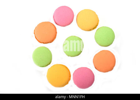 Top view. A ring made from multi-colored macaroons. Stock Photo