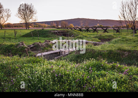 Remains of Iron Curtain fortifications, former border of Czechoslovakia and Austria in Bratislava city, Slovakia Stock Photo