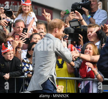 Prince Harry during a walkabout in Windsor ahead of his wedding to Meghan Markle this weekend to meet members of the public. Stock Photo