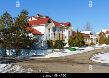 Elista, Kalmykia, Russia - March 6, 2018: Residential building in The city of chess in spring Stock Photo