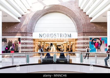 Tysons, USA - January 26, 2018: Nordstrom store sign entrance shop in Tyson's Corner Mall in Fairfax, Virginia by Mclean Stock Photo
