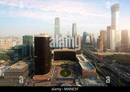 High angle view of Beijing Central Business District  skyscrapers building at sunset in Beijing ,China. Stock Photo