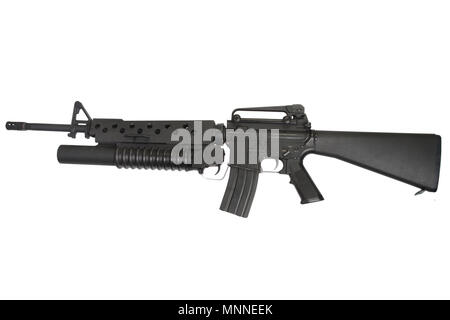 An M16 rifle equipped with an M203 grenade launcher isolated on white background Stock Photo
