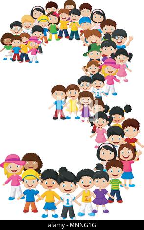 Little kids form number three Stock Vector