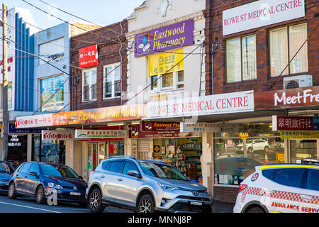 High street in Eastwood, Eastwood is a suburb of Sydney located in the city of Ryde,Sydney,Australia Stock Photo