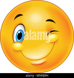Cute smiling and winking emoticon Stock Vector