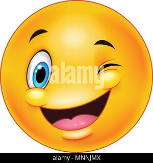 Cute smiling and winking emoticon Stock Vector
