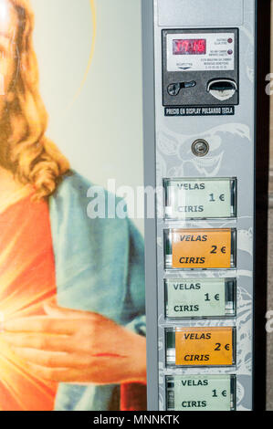 machine to sell candles in a church, Girona, Catalonia, Spain Stock Photo