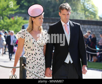 Lady Edwina Louise Grosvenor (left) and Dan Snow arrive at St George's Chapel at Windsor Castle for the wedding of Meghan Markle and Prince Harry. Stock Photo