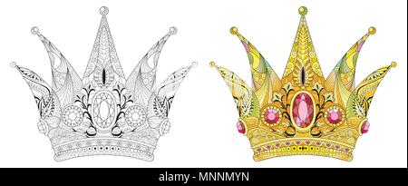 Zentangle stylized crown. Hand Drawn lace vector illustration Stock Vector