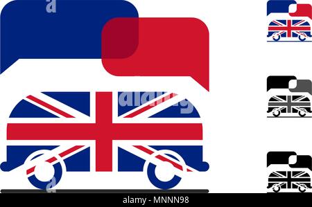 UK flag on bus with place for company name. Sign Of England. Symbolism Of London. Set Stock Vector