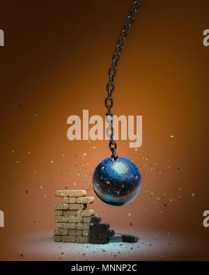 Wrecking ball destroying the brick wall. 3d illustration Stock Photo ...