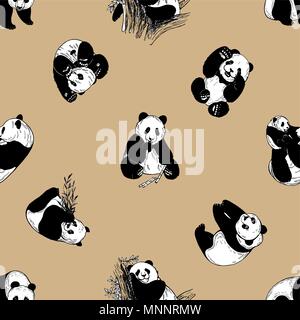 Seamless pattern of hand drawn sketch style isolated giant pandas. Vector illustration. Stock Vector