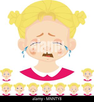 Set of human emotions. Facial expression. Set of emoticons. Flat vector illustration. Cry Stock Vector