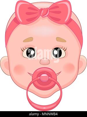 Baby with pacifier. Baby smile. Girl with bow Stock Vector