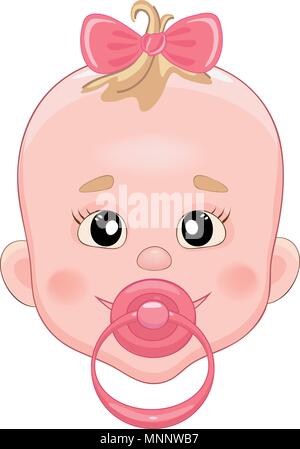 Baby with pacifier. Baby smile. Girl with bow Stock Vector