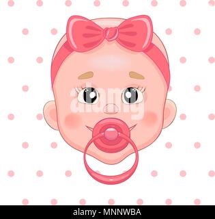 Baby with pacifier. Baby smile. Girl with bow Stock Vector