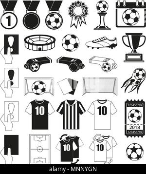 30 soccer elements black and white set Stock Vector