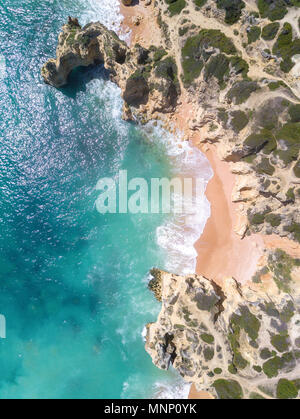 Aerial view of tropical sandy beach and ocean with turquoise water. Drone shot Stock Photo