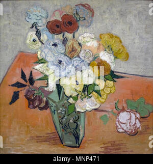 English: Still Life - Japanese Vase with Roses and Anemones Français : Nature morte dit roses et anémones   June 1890.   1223 Still Life - Japanese Vase with Roses and Anemones Stock Photo