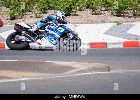 Mill Road Roroundabout Portstewart Northern Ireland. 17th May 2018. NW 200 superstock Practice. Michael Dunlop takes the roundabout in his stride Credit: Brian Wilkinson/Alamy Live News Stock Photo