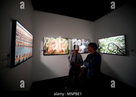 Zhengzhou, China's Henan Province. 19th May, 2018. People view the exhibited photos during the 17th China International Photographic Art Festival in Zhengzhou, capital of central China's Henan Province, May 19, 2018. Credit: Zhu Xiang/Xinhua/Alamy Live News Stock Photo