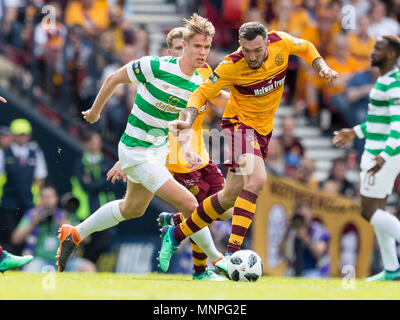 Hampden Park, Glasgow, UK. 19th May, 2018. Scottish Cup football final, Celtic versus Motherwell; Ryan Bowman of Motherwell and Kristoffer Vassbakk Ajer of Celtic battle for the ball Credit: Action Plus Sports/Alamy Live News Stock Photo