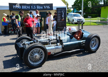 Beaulieu, England. 19th May 2018. Auto jumble and car show at the National Motor Museum in the New Forest in Hampshire. The special viewing of the 1950 BRM 1.5 litre V16. The British Racing Motors V16 was a supercharged 1.5 litre (90.8 cu in) V-16 cylinder racing engine built by British Racing Motors (BRM) for competing in Formula One motor racing in the immediate aftermath of World War II. Designed in 1947 and raced until 1954–55, it produced 600 bhp (450 kW) at 12,000 rpm, although test figures from Rolls-Royce suggested that the engine would be able to be run at up to 14,000rpm. JWO/ Alamy Stock Photo