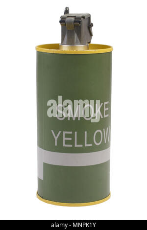 M18 Yellow Smoke Grenade isolated Stock Photo