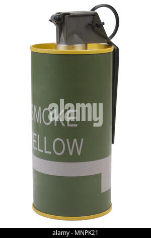 M18 Yellow Smoke Grenade isolated Stock Photo