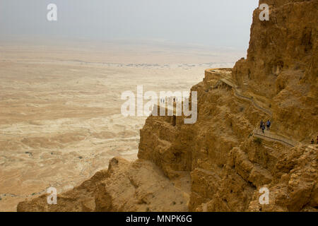 Some of the reconstructed ruins of the ancient Jewish clifftop fortress of Masada in Southern Israel.  This was the scene of an historic mass suicide. Stock Photo