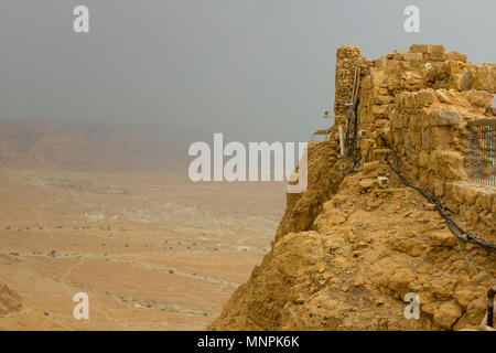 Some of the reconstructed ruins of the ancient Jewish clifftop fortress of Masada in Southern Israel.  This was the scene of an historic mass suicide. Stock Photo