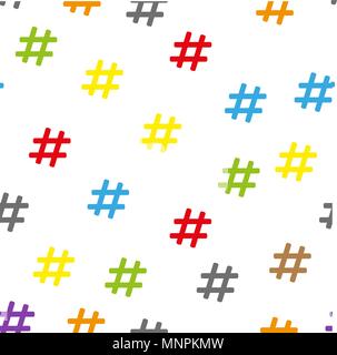 Flat design abstract colorful hashtag symbol seamless pattern background. Stock Vector
