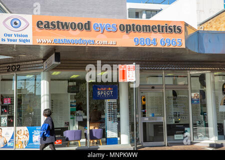 Optician store in the suburb of Eastwood,Sydney,Australia Stock Photo