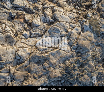 Heavilly eroded marine cliffs detail of fructured  texture in warm natural light Stock Photo