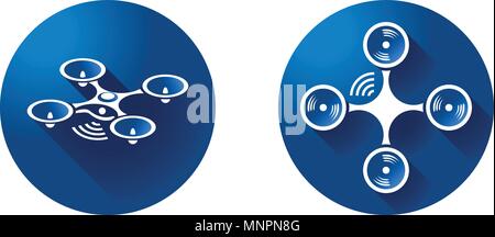 Dron quadrocopter icon on blue background. symbol vector Stock Vector