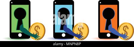 theft of money by a virus in a mobile phone. cyber fraud cyber fraud Stock Vector