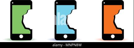 broken mobile phone with broken screen Stock Vector