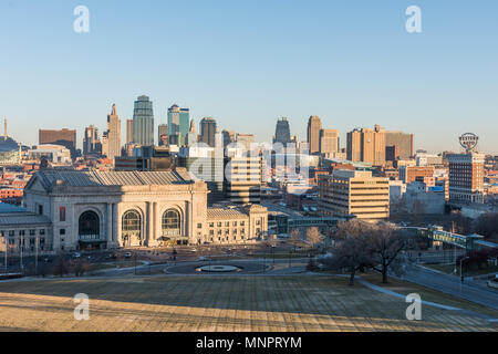 Skyline of downtown Kansas City with Union Station in the foreground Stock Photo