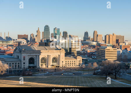 Skyline of downtown Kansas City with Union Station in the foreground Stock Photo