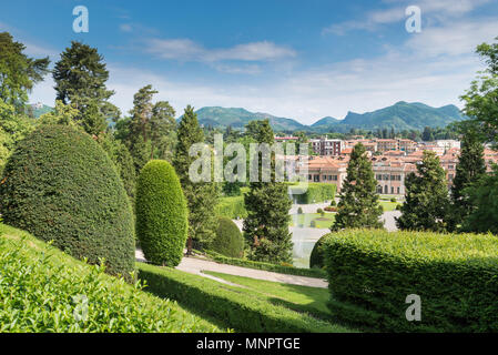 Typical and famous Italian garden (giardino all'italiana) or formal garden (giardino formale), Estensi gardens in the city center of Varese, Italy Stock Photo