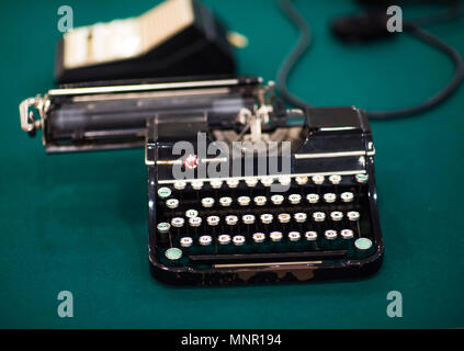 Antique Typewriter. Vintage Typewriter Machine Closeup Photo. Stock Photo