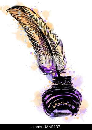 inkwell with feather Stock Vector