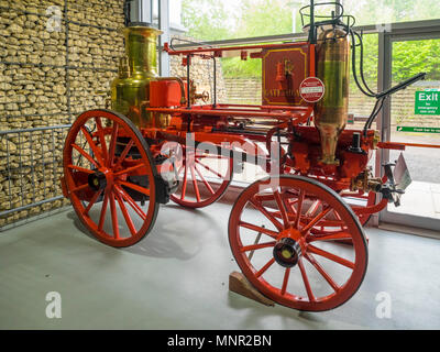 A horse drawn Fire engine for extinguishing fires built by Merryweather in 1880 for Gateshead council displayed at NRM Shildon Stock Photo