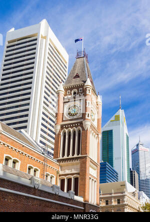 Skyline of Perth with Perth Town Hall in the foreground, Western Australia, Australia Stock Photo