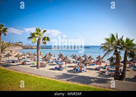 TENERIFE, SPAIN-SEPTEMBER 17:Beach Playa de la Vistas  on September 17, 2011. Tenerife,Spain. More than 5 million tourists from UK visit Tenerife ever Stock Photo