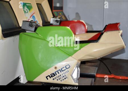 Old namco motorcycle racing game, Rollingstone Hotel, Bruce Hwy, Rollingstone QLD 4816, Australia Stock Photo