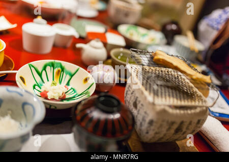 Traditional Japanese breakfast of Takayama region food Stock Photo